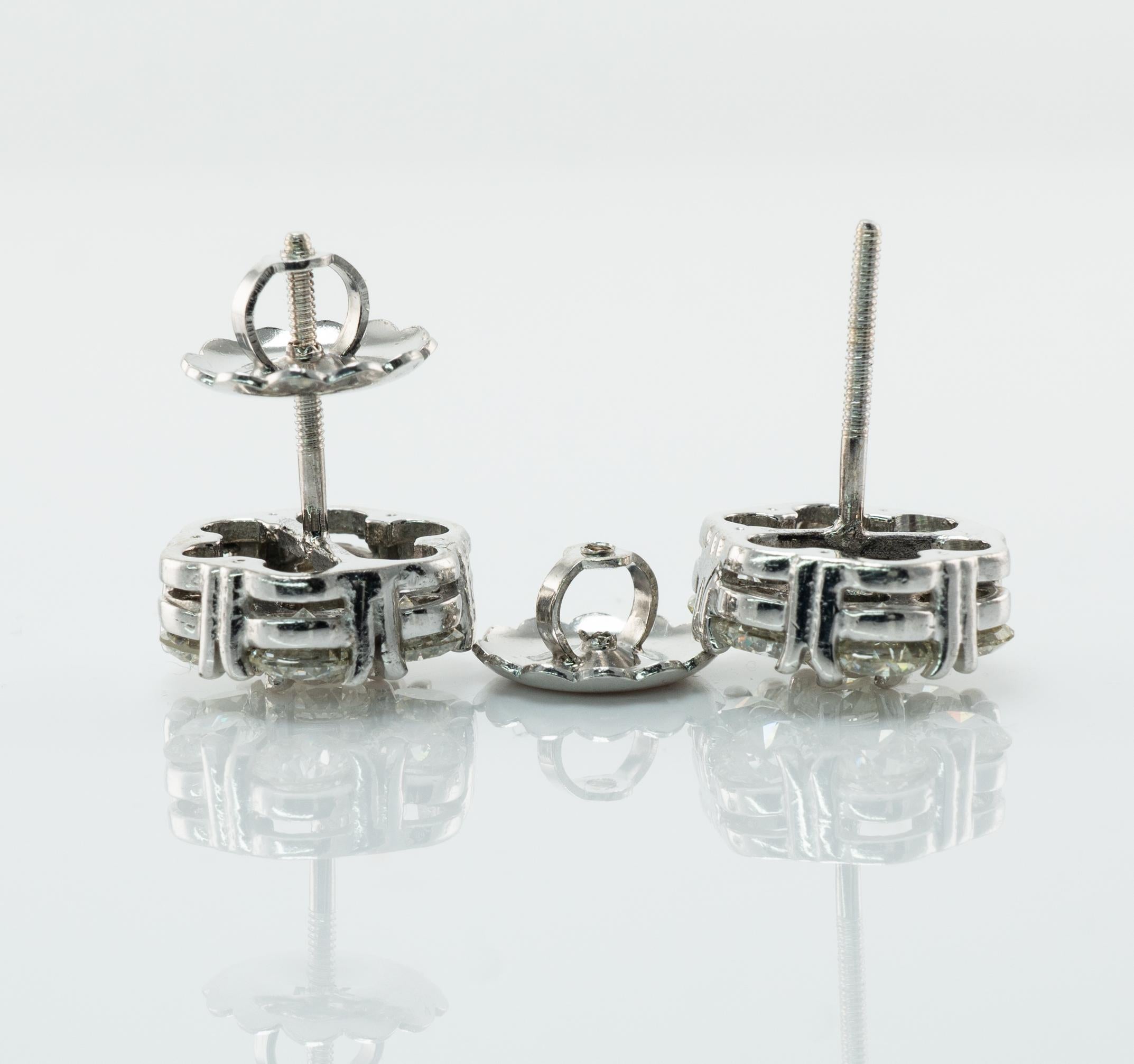 Diamond Earrings Studs 14K White Gold Cluster  4.20 TDW 2