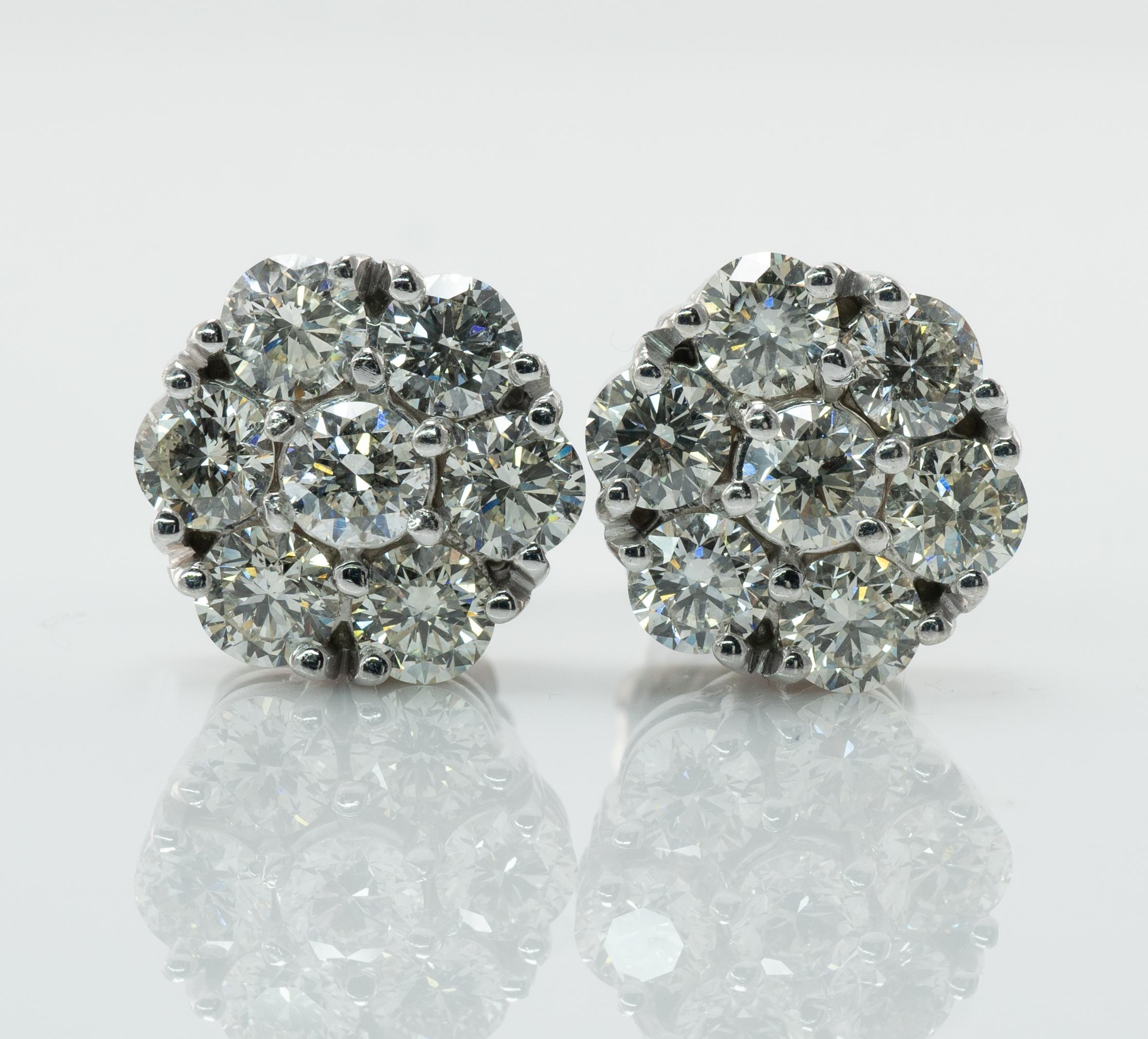 Diamond Earrings Studs 14K White Gold Cluster  4.20 TDW 4