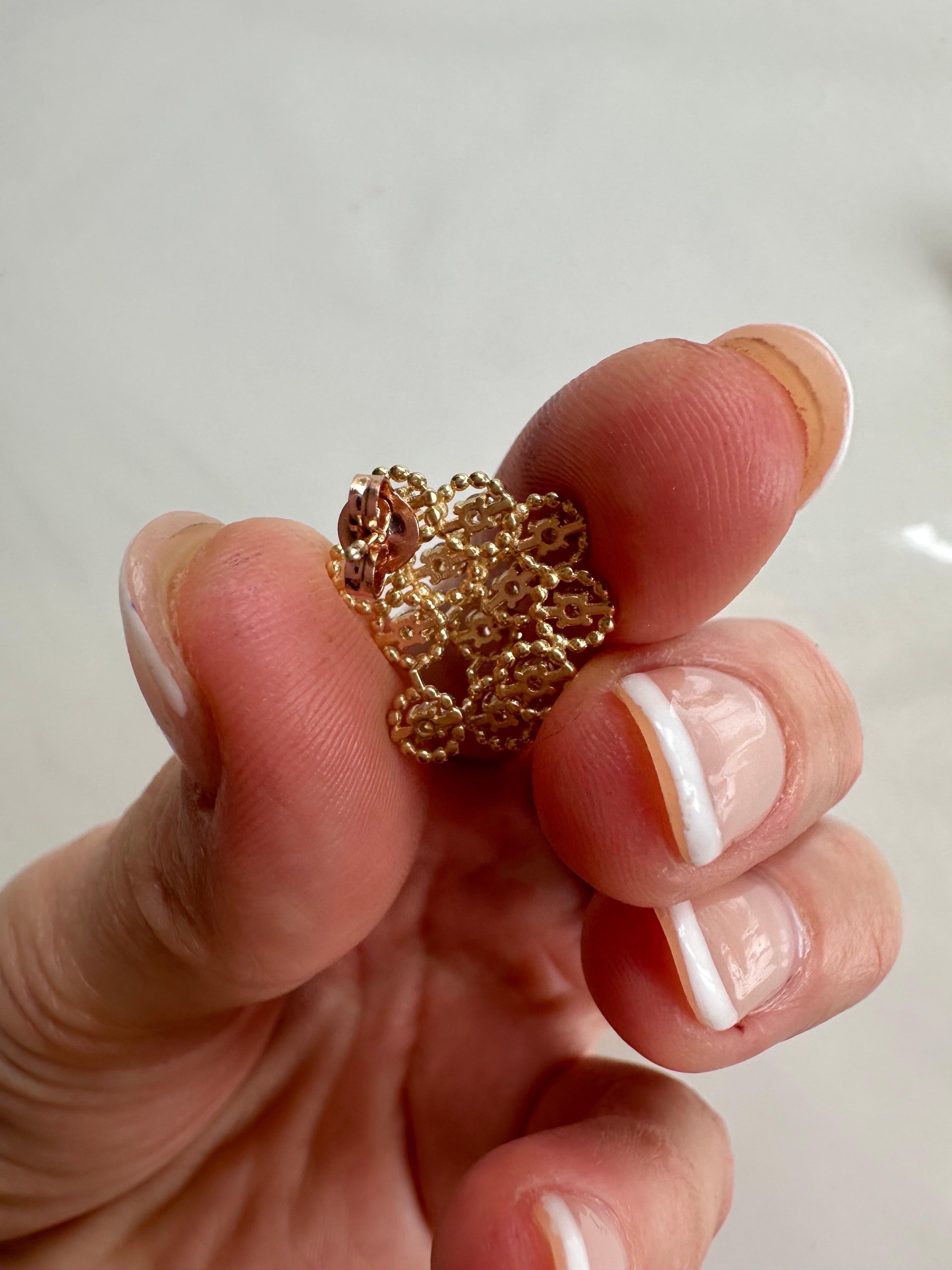 Round Cut Diamond earrings unique dandilion designer earrings 14Kt gold For Sale