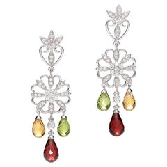 Diamond Earrings with Citrine, Garnet and Peridot