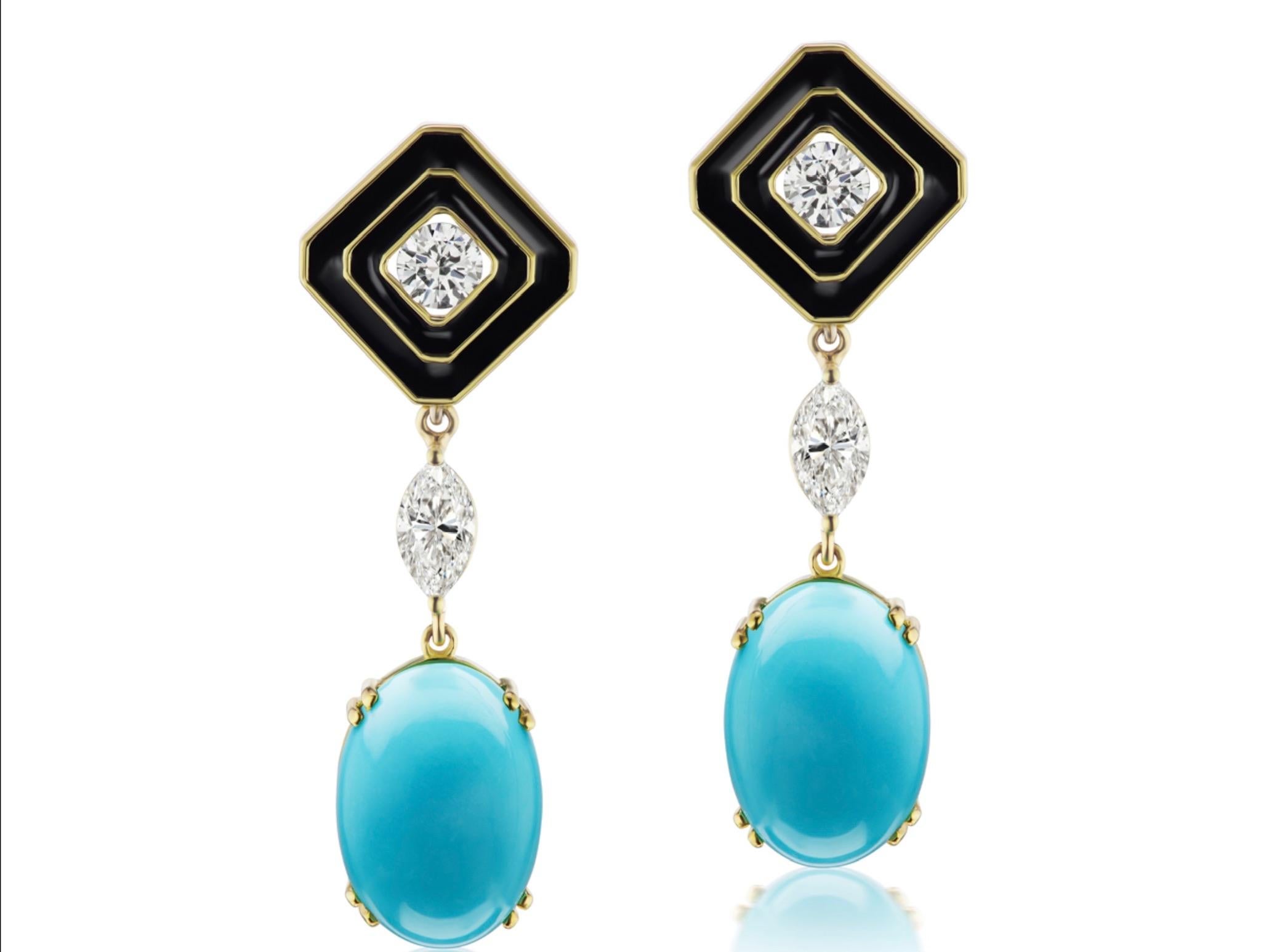 Contemporary Turquoise and Diamonds Earrings by Andrew Glassford For Sale