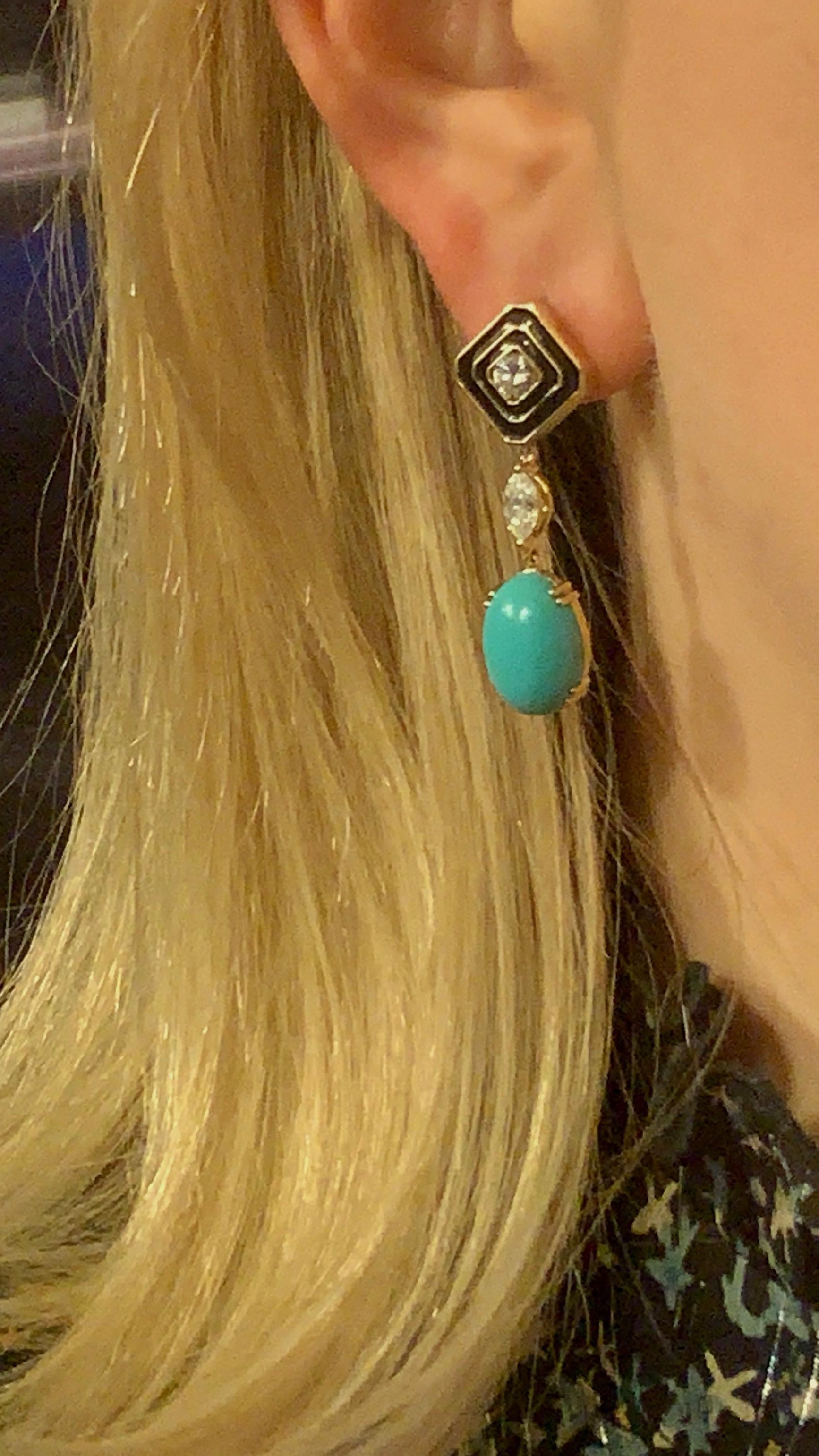 Turquoise and Diamonds Earrings by Andrew Glassford In New Condition For Sale In Dallas, TX