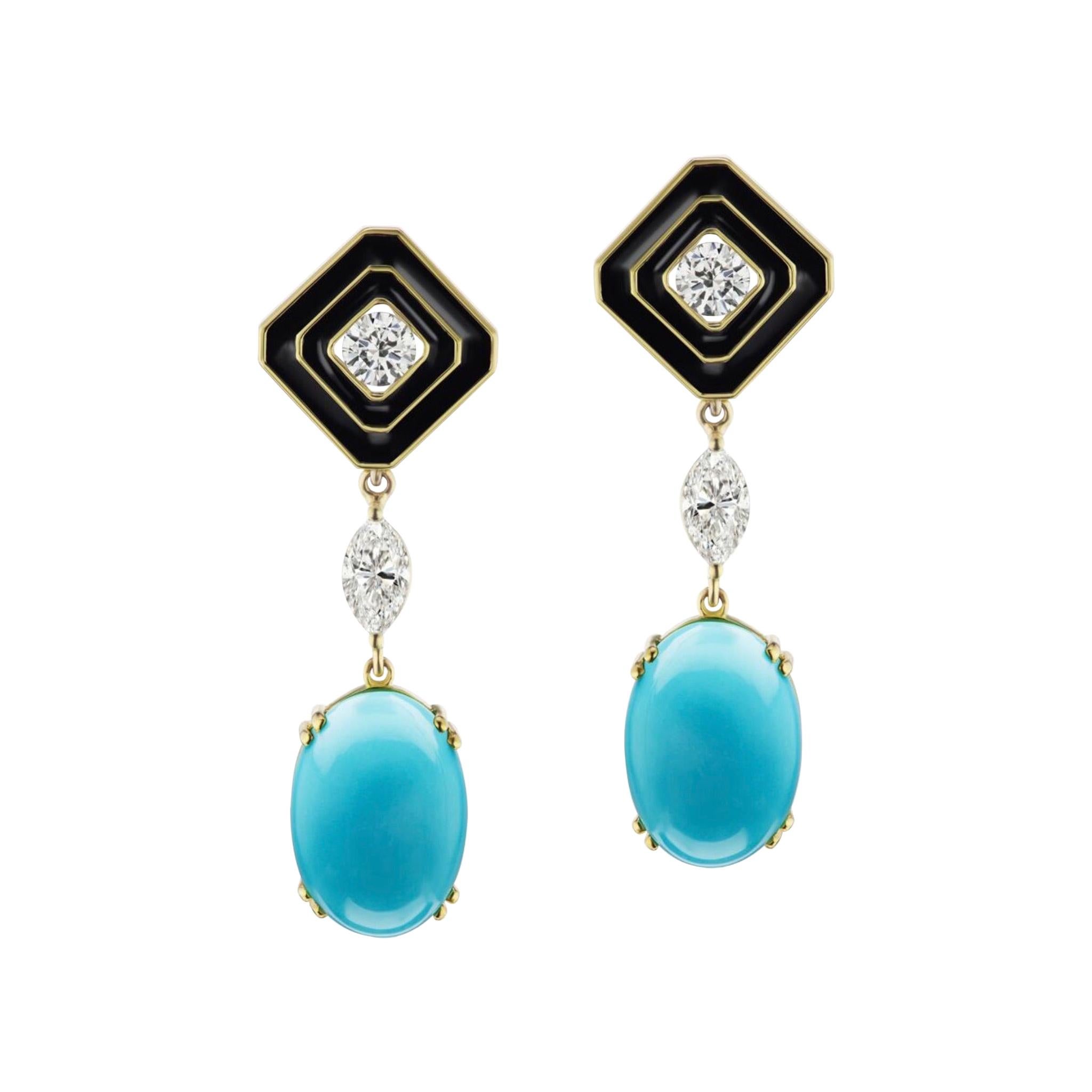 Turquoise and Diamonds Earrings by Andrew Glassford For Sale