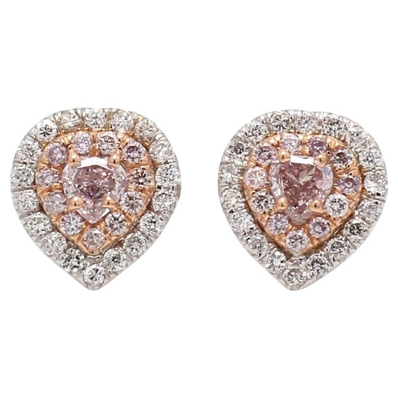 Diamond Earrings with Heart-Shaped and Pink Accents