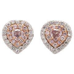 Diamond Earrings with Heart-Shaped and Pink Accents