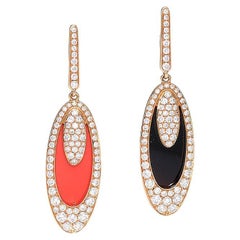 Diamond Earrings with Onyx and Coral