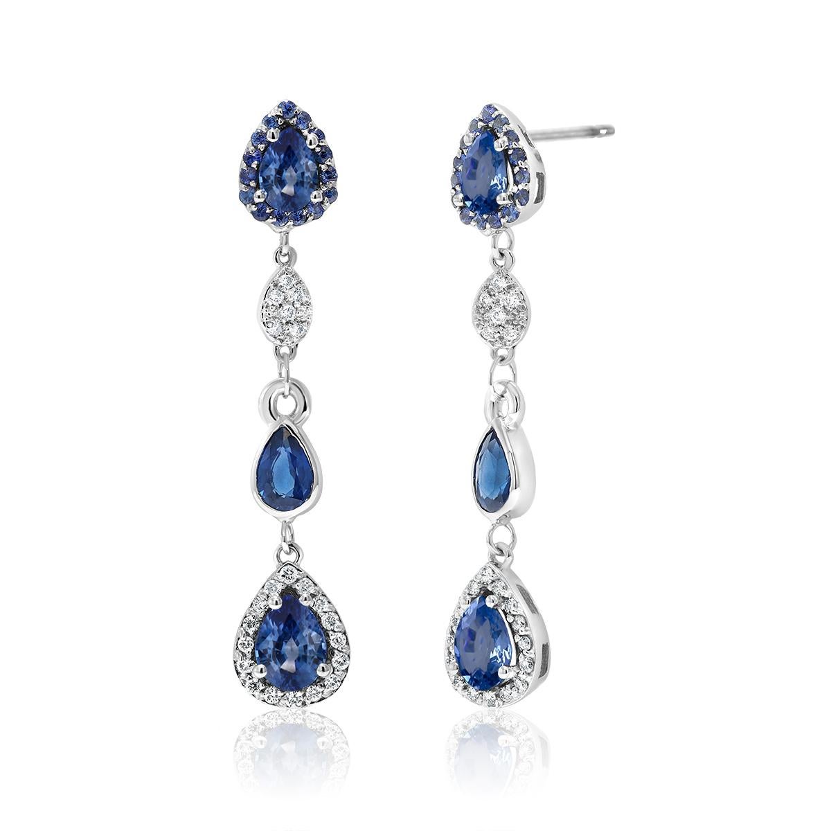 Contemporary Diamond Earrings with Pear Shape Sapphire Drops Weighing 4.90 Carat