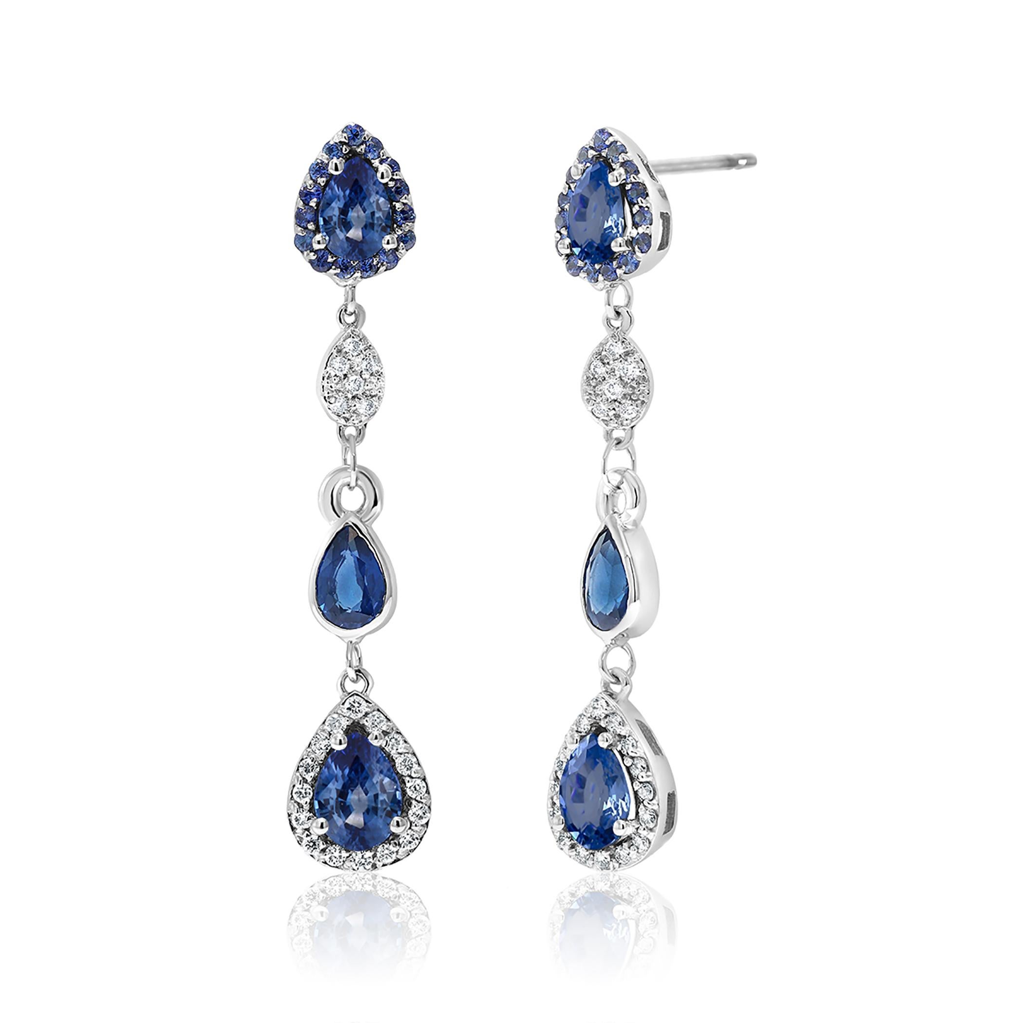 Diamond Earrings with Pear Shape Sapphire Drops Weighing 4.90 Carat In New Condition In New York, NY