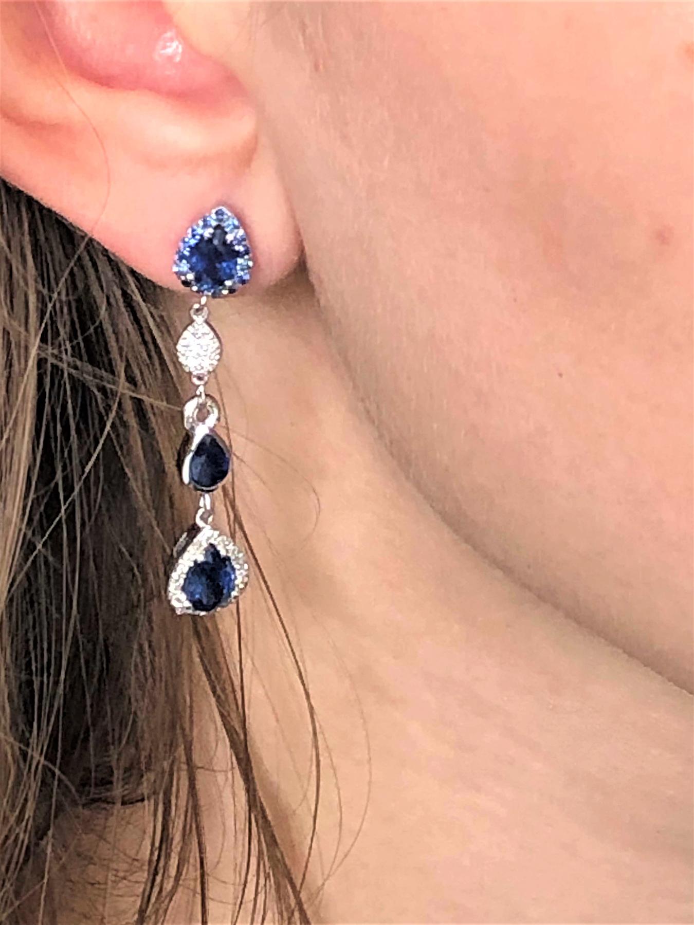 Pear Cut Diamond Earrings with Pear Shape Sapphire Drops Weighing 4.90 Carat