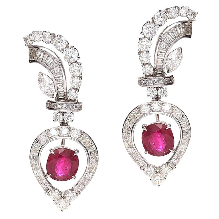 Boucles d'oreilles en diamants et rubis