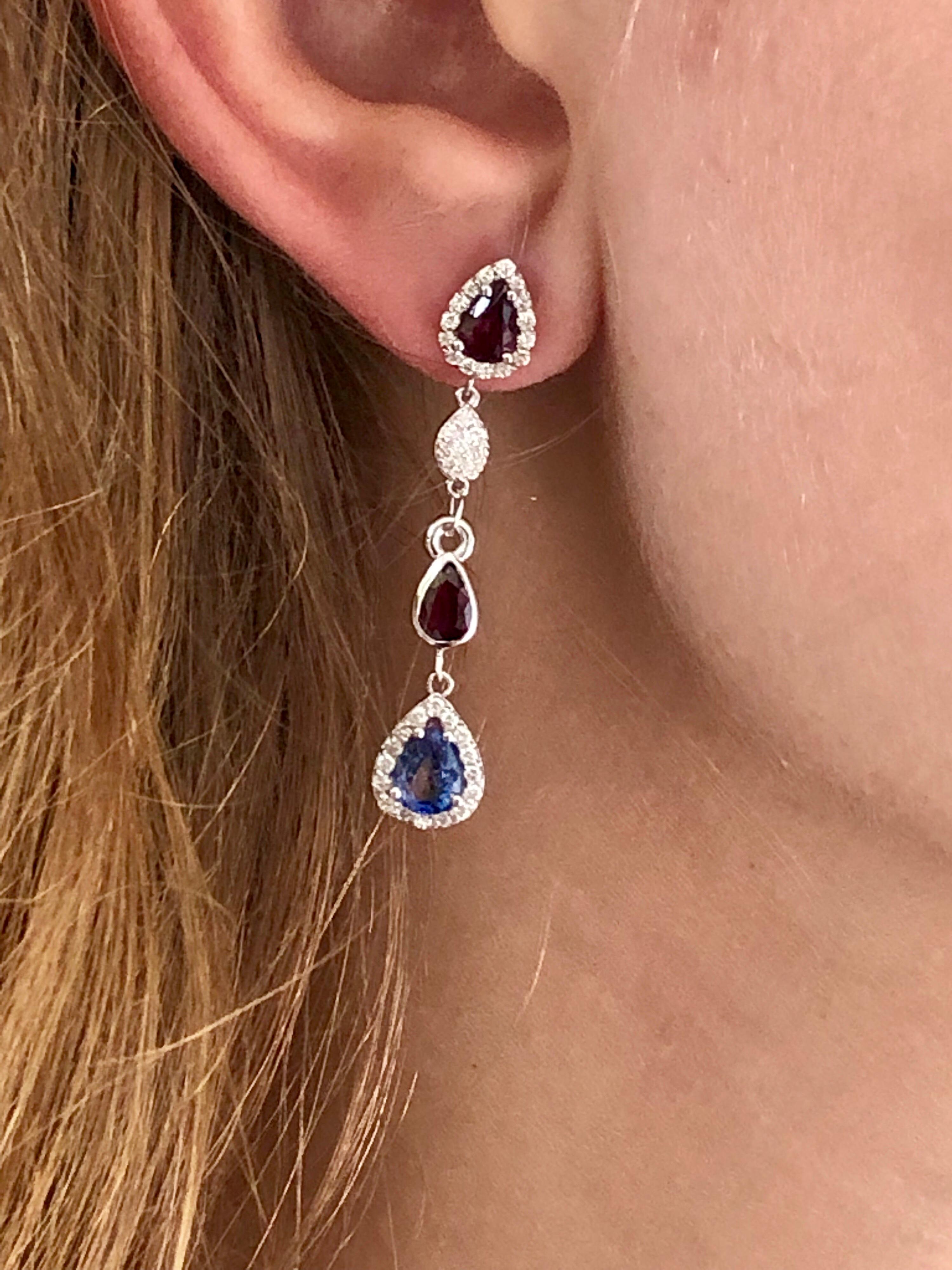 Diamond Earrings with Ruby and Sapphire Drops Weighing 4.96 Carat  1