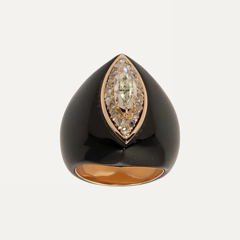 Contemporary Modern Gold Ring with Diamond and Ebonite For Sale