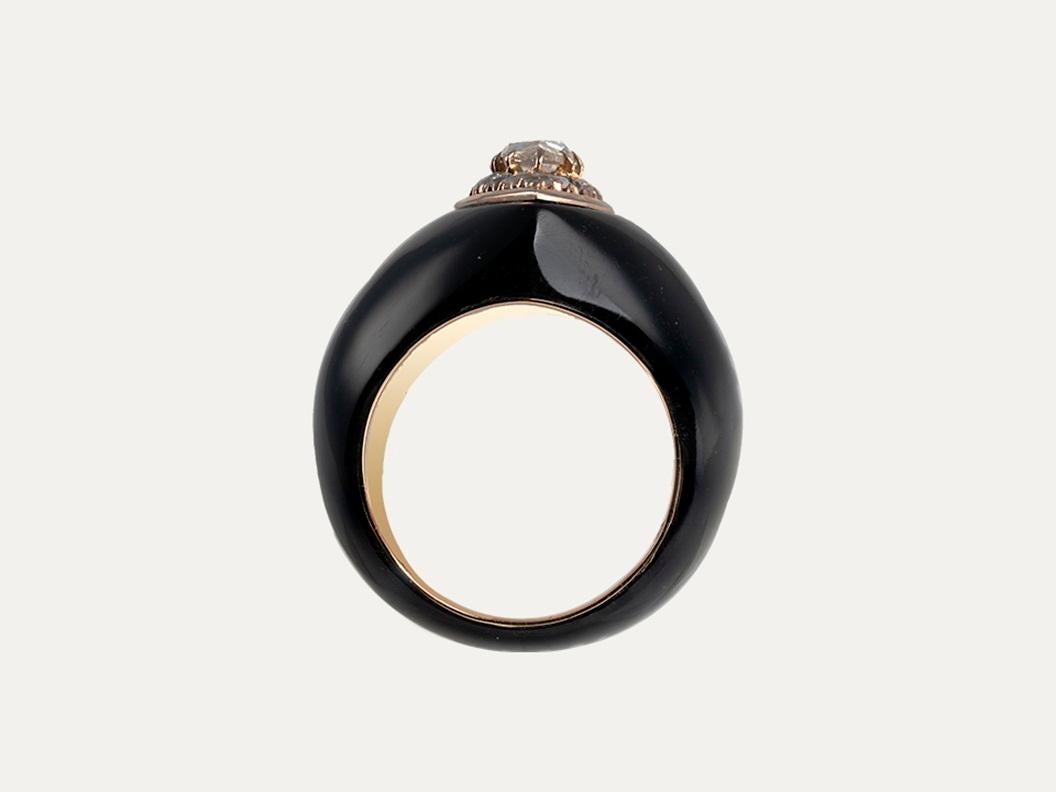 Brilliant Cut Modern Gold Ring with Diamond and Ebonite For Sale