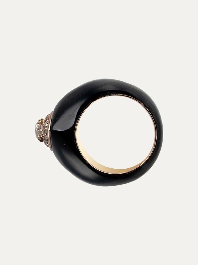 Women's or Men's Modern Gold Ring with Diamond and Ebonite For Sale