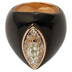 Modern Gold Ring with Diamond and Ebonite