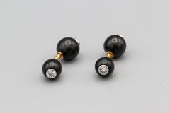 Boutons de manchette Dumbbell en bois d'ébène et or 18 carats avec diamants