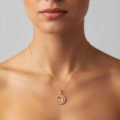 Diamond Edge Moon 14K (or 18k upon request) Yellow Gold Charm Pendant Necklace