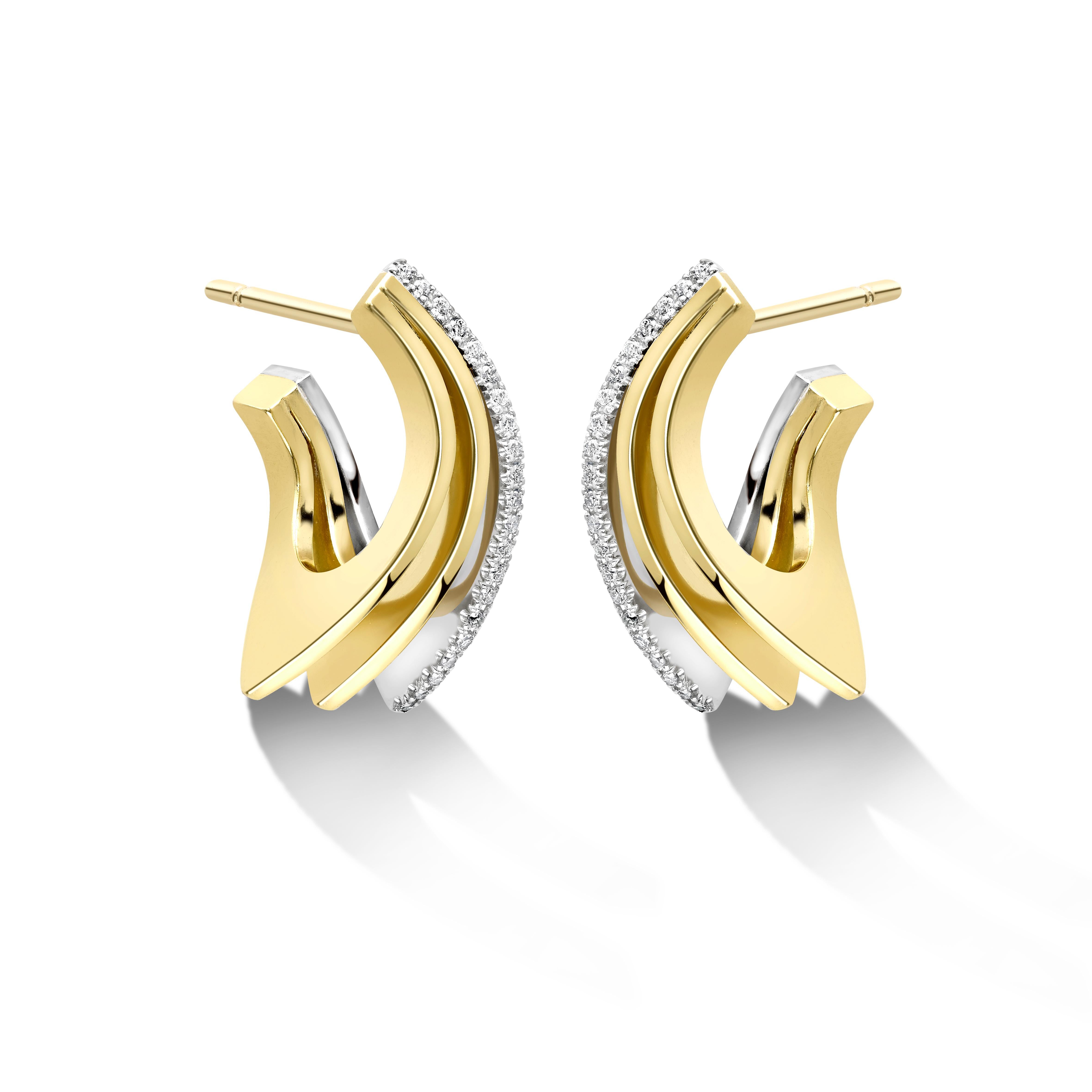 Liv Luttrell 
Diamond Edge Strata Earrings 2022


Details 
18-karat white and yellow gold 
Natural white diamonds, Colour F+, Clarity VS+ 
High polished finish 
Made in London


Customisation 

As this design is handmade to your order, Liv is able