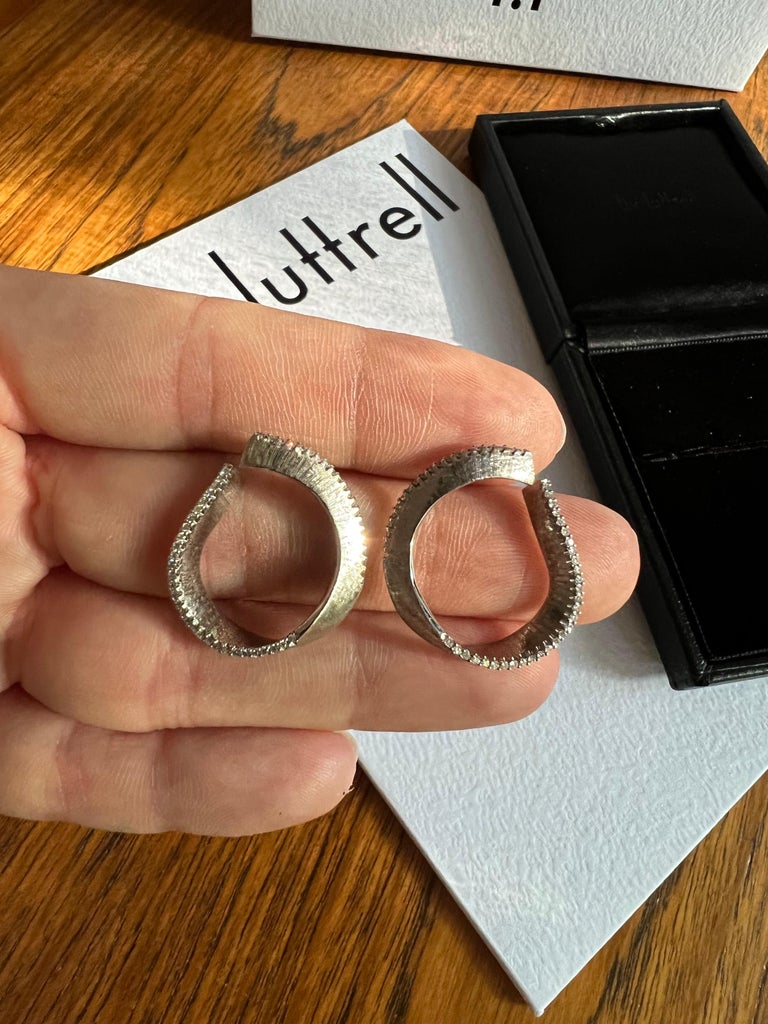 Diamond Edge Twist Hoop Earrings, 18 Karat White Gold, by Liv Luttrell