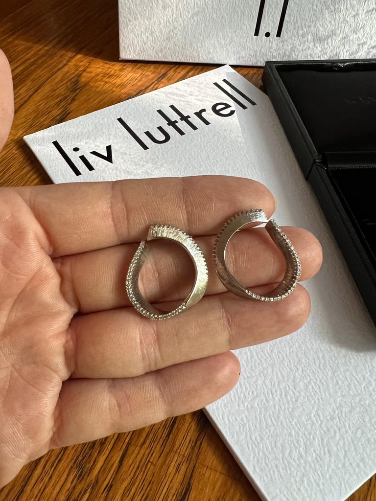 Diamond Edge Twist Hoop Earrings, 18 Karat White Gold, by Liv Luttrell