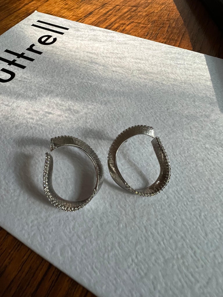 Diamond Edge Twist Hoop Earrings, 18 Karat White Gold, by Liv Luttrell