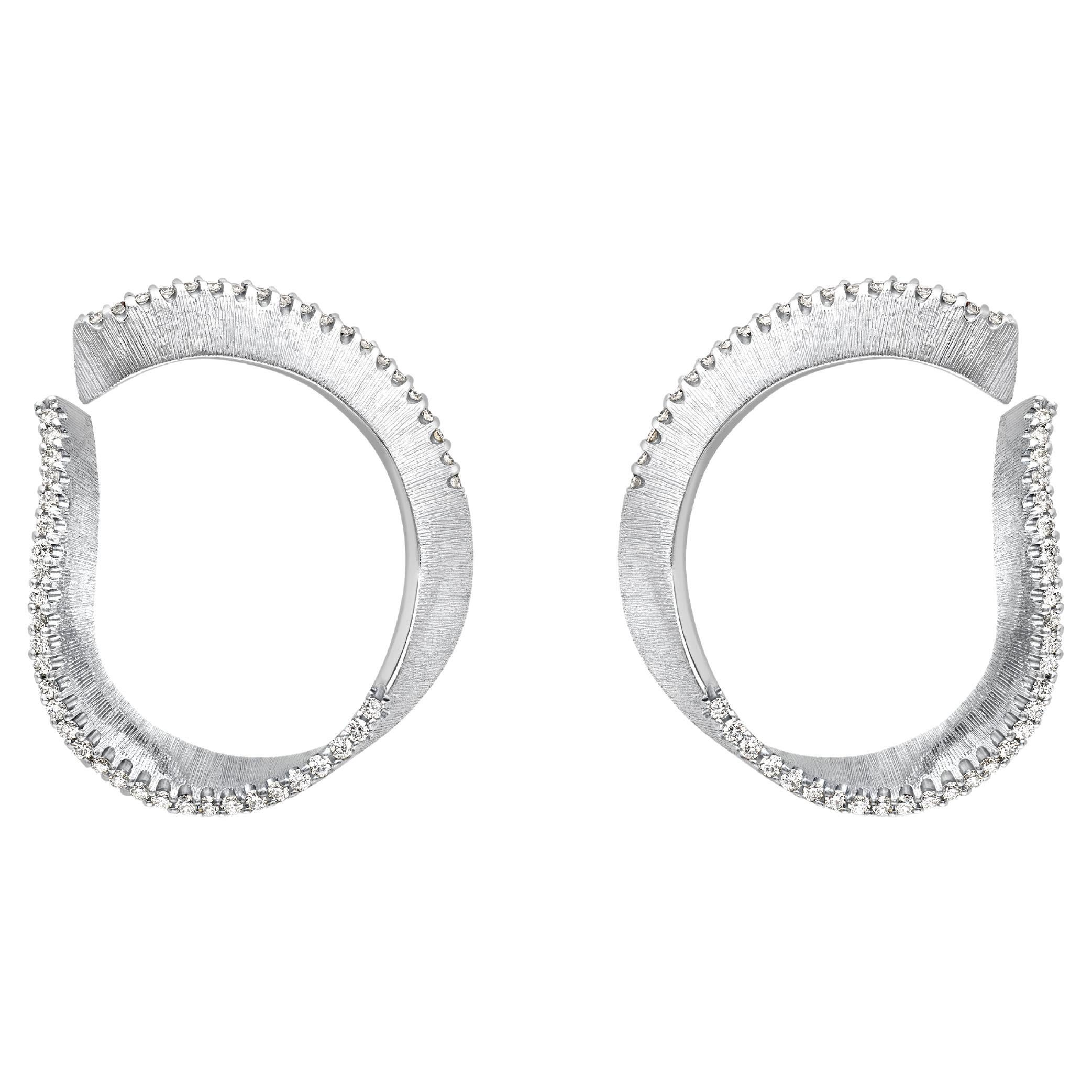 Diamond Edge Twist Hoop Earrings, 18 Karat White Gold, by Liv Luttrell