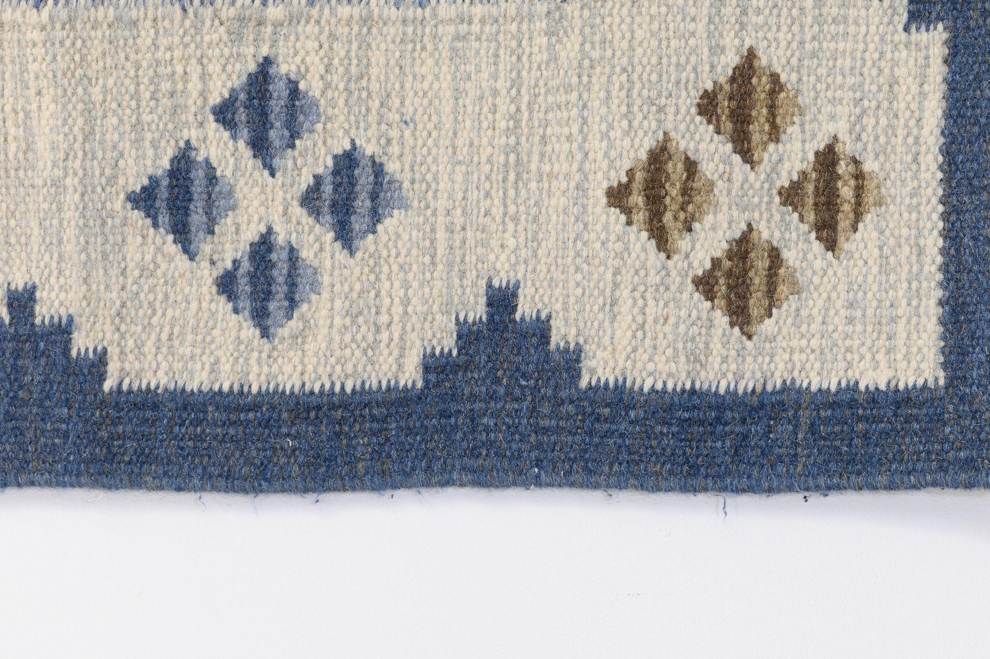 Wool Diamond Edged Swedish Kilim For Sale