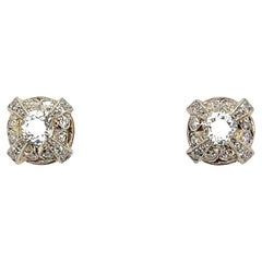 Diamond Edwardian Cluster Stud Platinum Earrings Fine Estate Jewelry