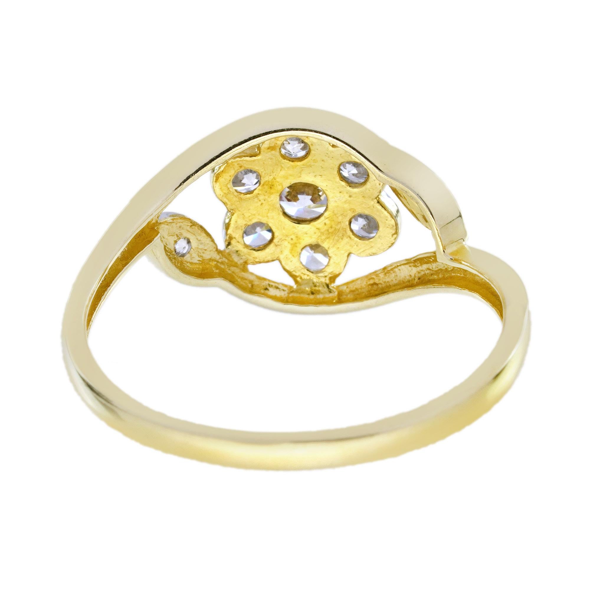 Women's Diamond Edwardian Daisy Floral Style Engagement Ring in 18K Two Tone Gold For Sale