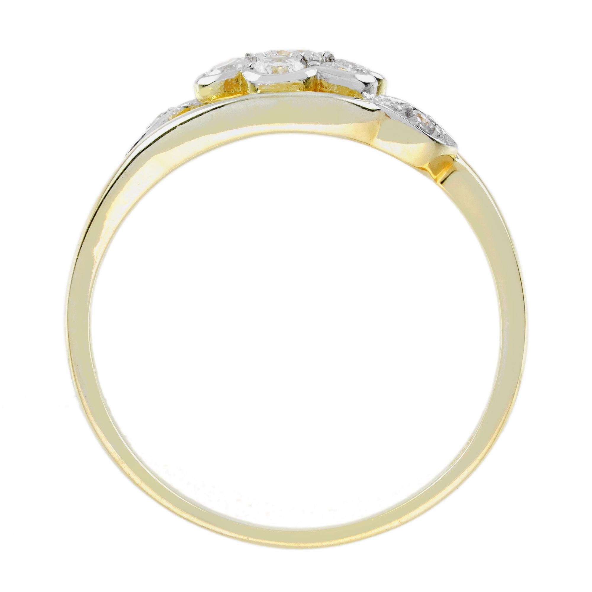 Diamond Edwardian Daisy Floral Style Engagement Ring in 18K Two Tone Gold For Sale 1