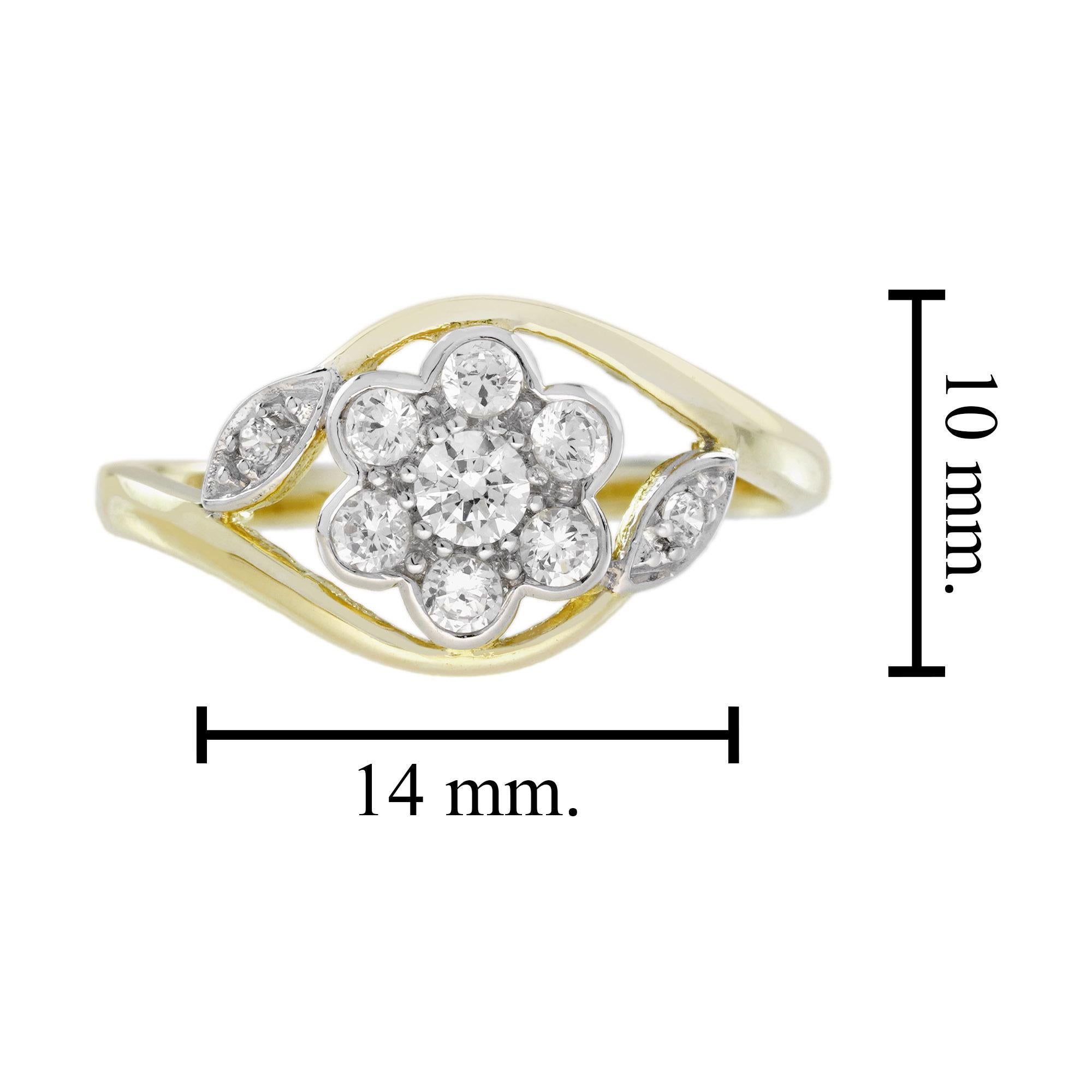 Diamond Edwardian Daisy Floral Style Engagement Ring in 18K Two Tone Gold For Sale 2