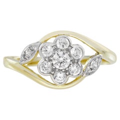 Diamond Edwardian Daisy Floral Style Engagement Ring in 18K Two Tone Gold