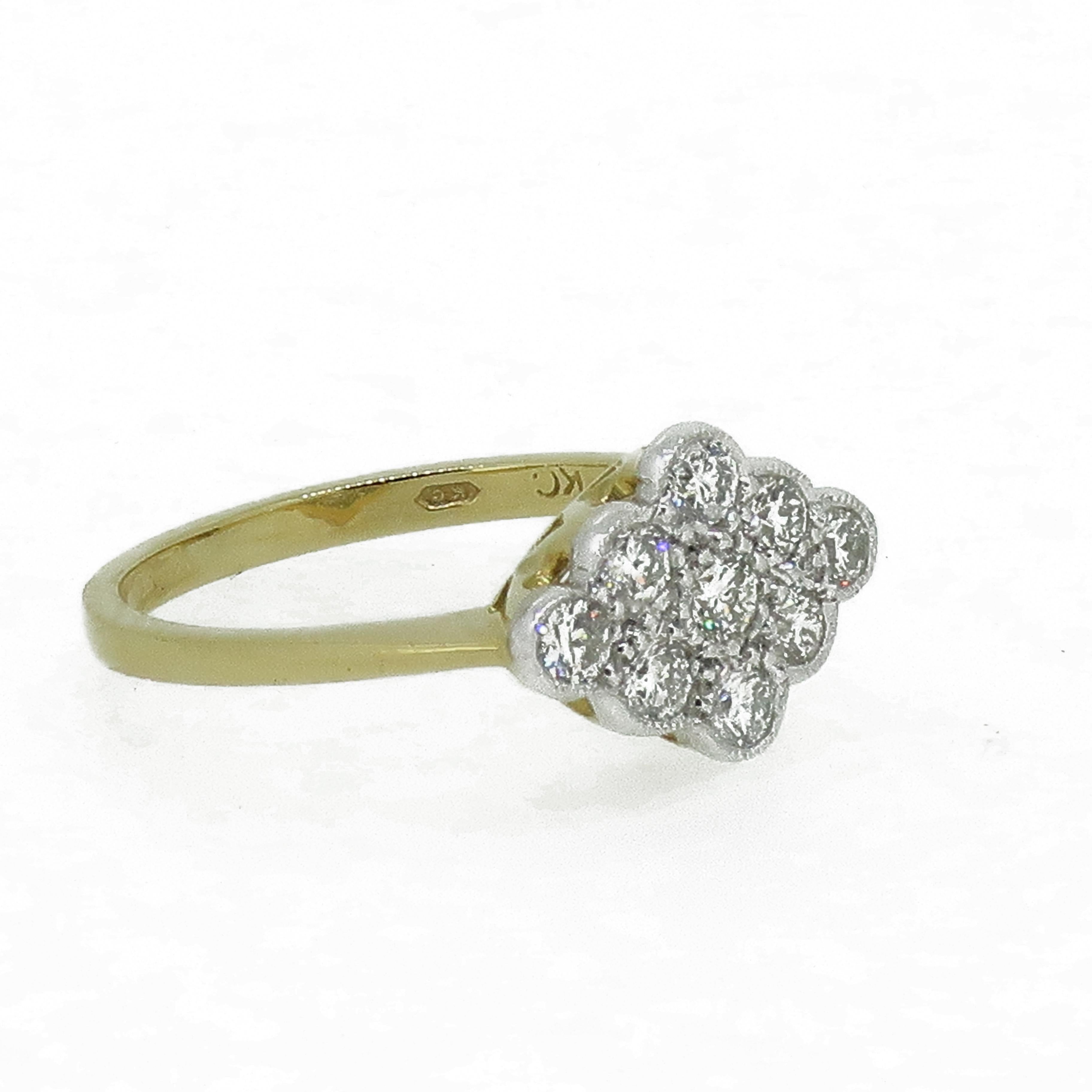 Diamond Edwardian Style Cluster Ring 18 Karat Yellow and White Gold In New Condition In East Grinstead, GB