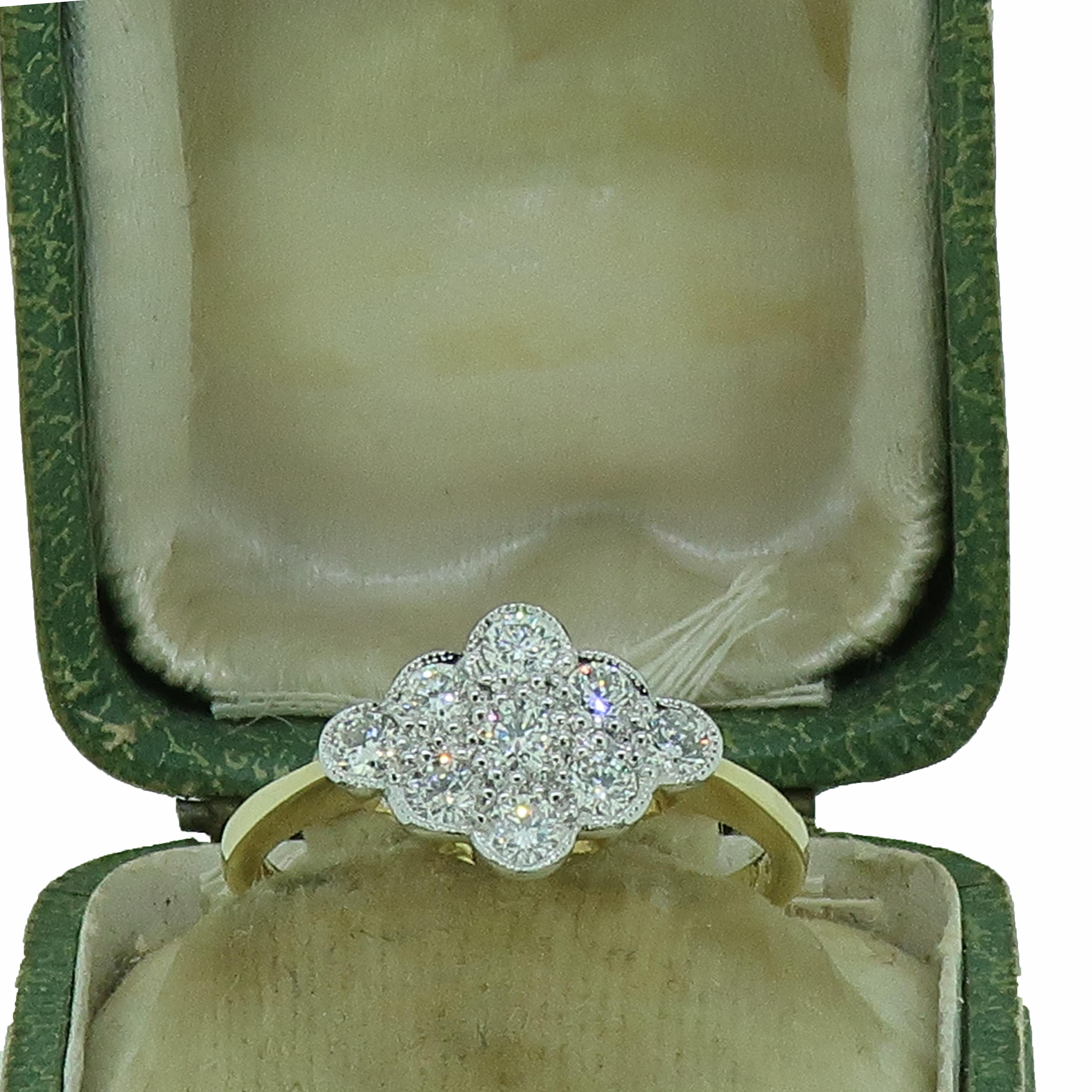 Diamond Edwardian Style Cluster Ring 18 Karat Yellow and White Gold 1