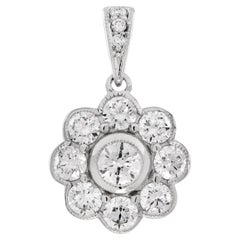 Diamond Edwardian Style Floral Cluster Pendant in 18K White Gold