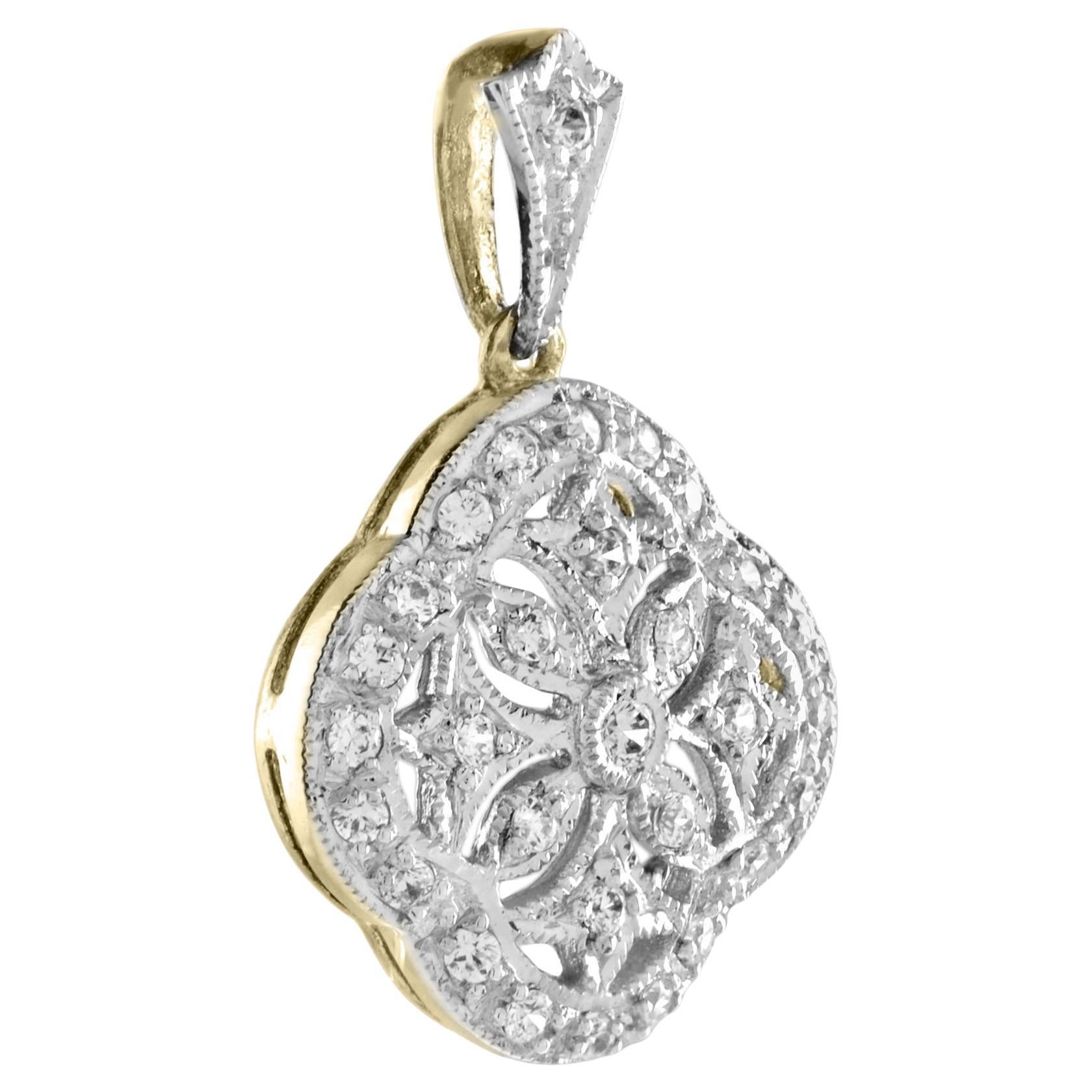 Diamant-Anhänger im edwardianischen Stil aus zweifarbigem Gold (14K) (Rundschliff) im Angebot