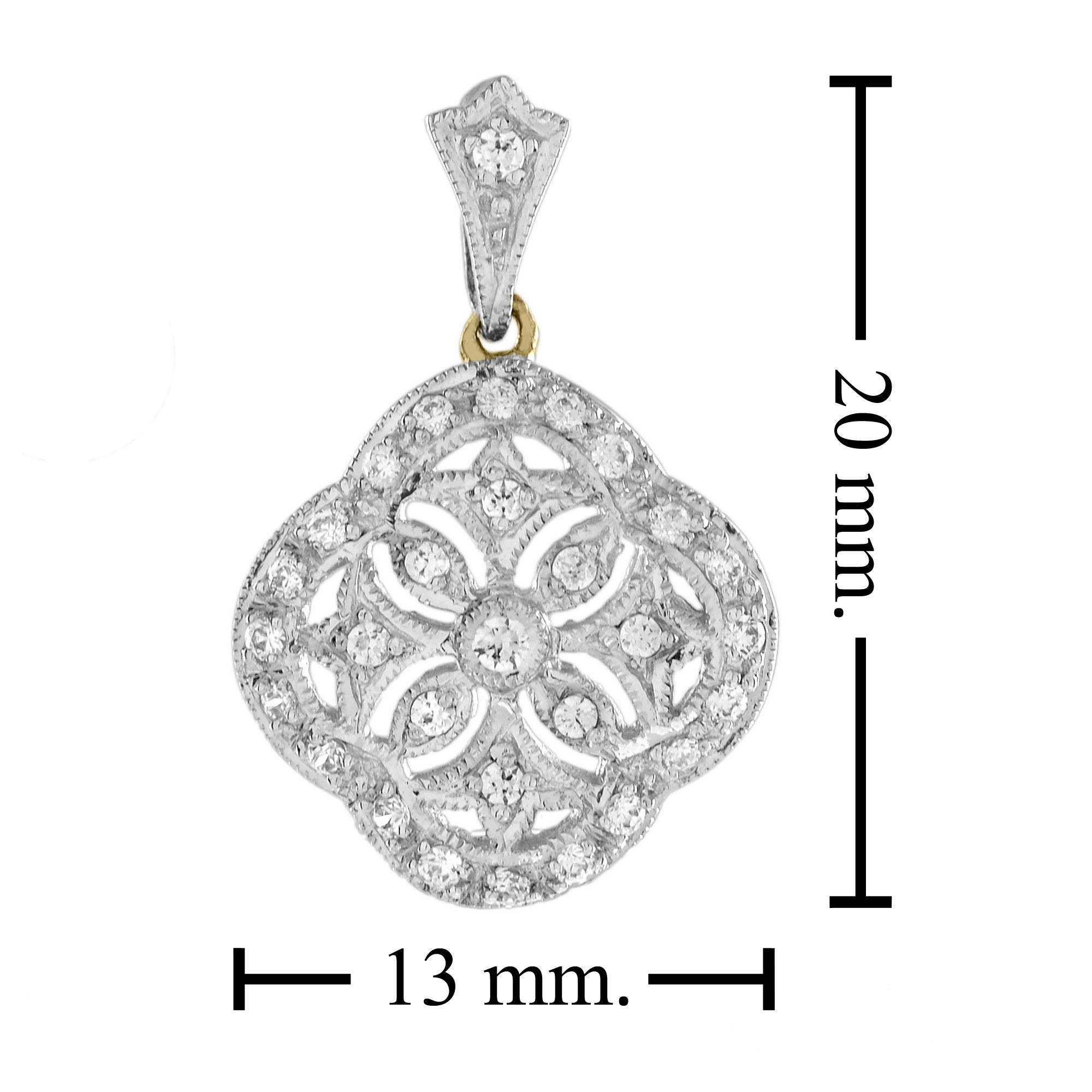 Ciondolo floreale con diamante in stile edoardiano in oro bicolore 14K In condizioni Nuovo in vendita a Bangkok, TH