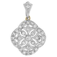 Ciondolo floreale con diamante in stile edoardiano in oro bicolore 14K