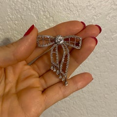 2.40 Carat Diamond Edwardian Style Platinum Bow Brooch Pin Estate Fine Jewelry
