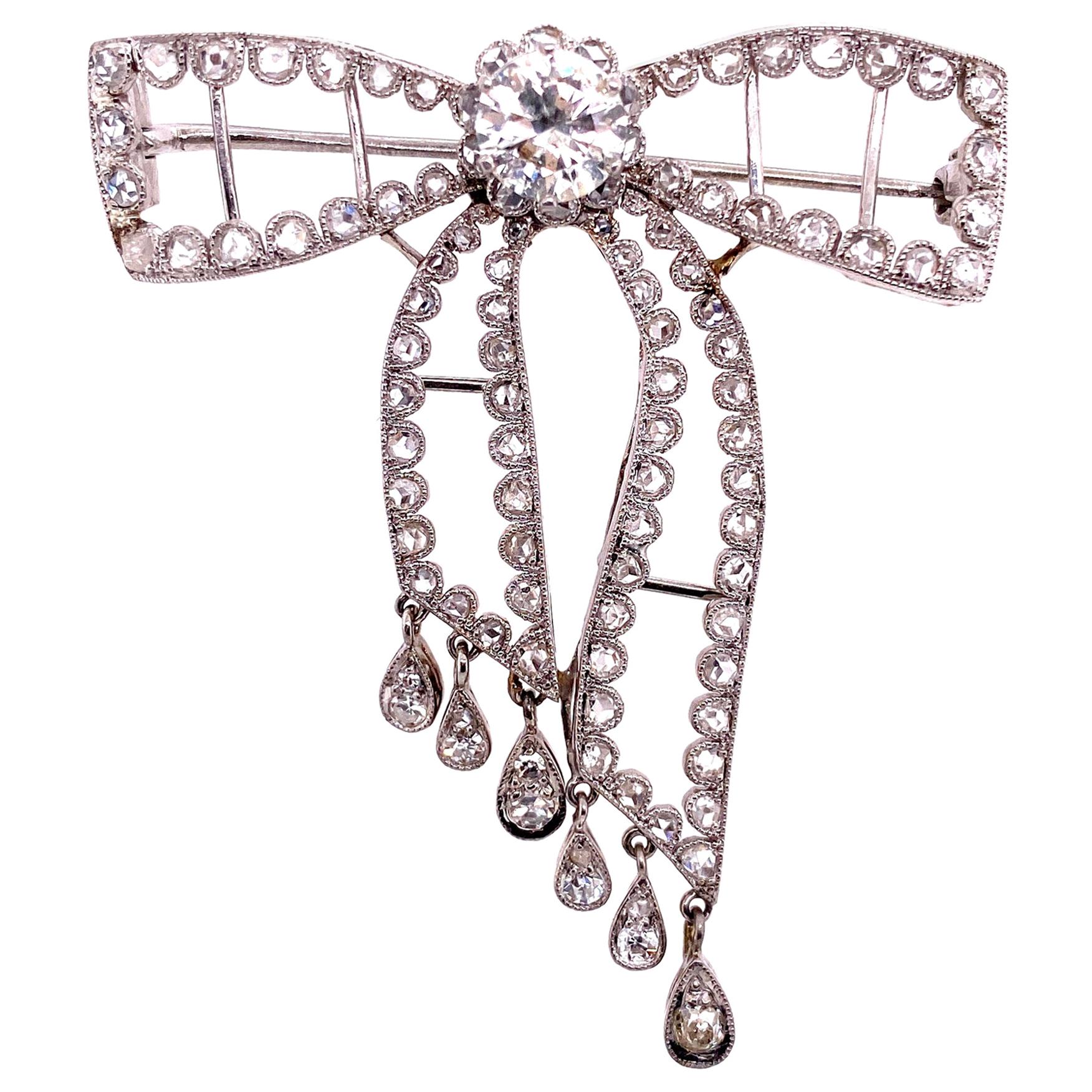 2.40 Carat Diamond Edwardian Style Platinum Bow Brooch Pin Estate Fine Jewelry