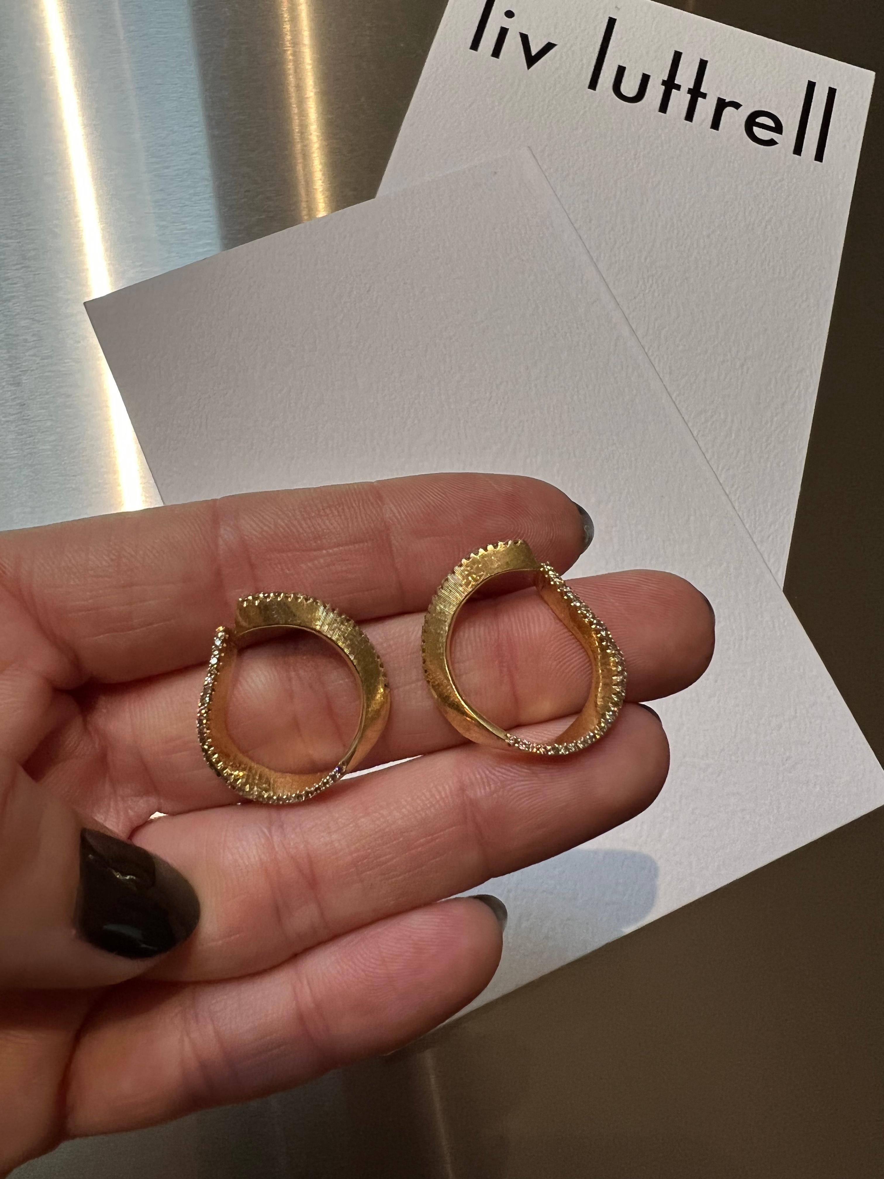 Contemporary TWIST HOOP EARRINGS  Yellow gold with a warm-tone diamond edge by Liv Luttrell For Sale