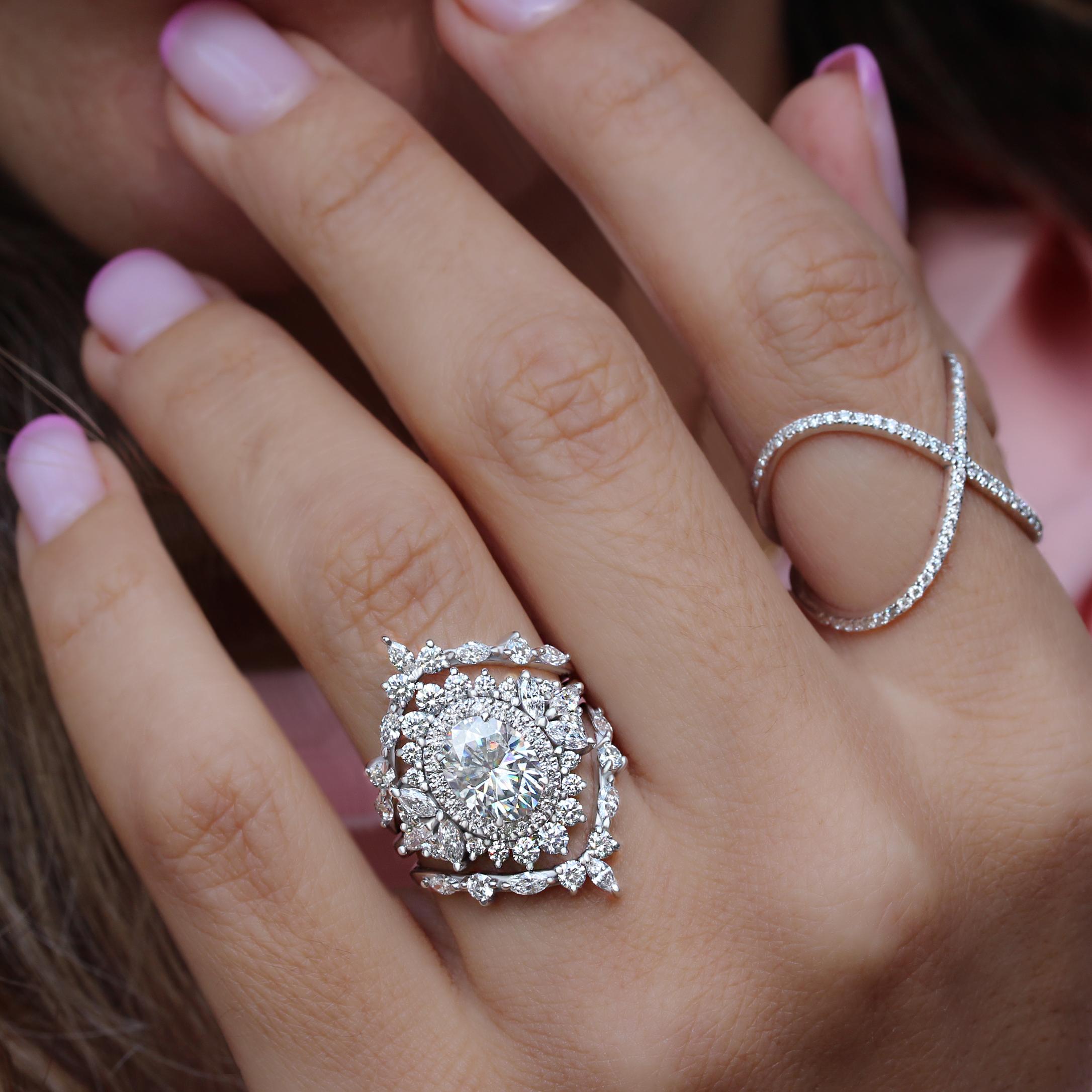 Women's Diamond Elegant Wide X-Ring, 14k, White Gold, Ready to Ship! For Sale