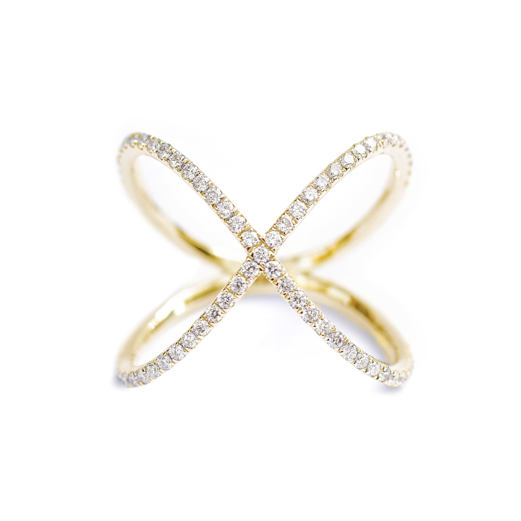 Eleganter breiter Diamant-X-Ring, 14k, Weißgold, versandfertig! im Angebot 2