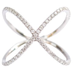 Diamond Elegant Wide X-Ring, 14k, White Gold, Ready to Ship!