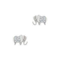 Elephant Diamond Stud Earrings in 18K White Gold