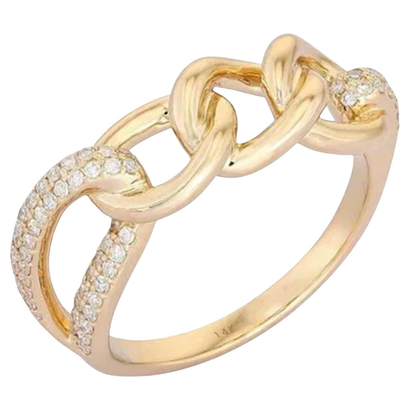Diamond Embellished 14K (or 18k upon request) Yellow Gold Chain Band Ring For Sale
