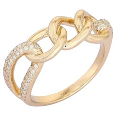 Diamond Embellished 14K (or 18k upon request) Yellow Gold Chain Band Ring