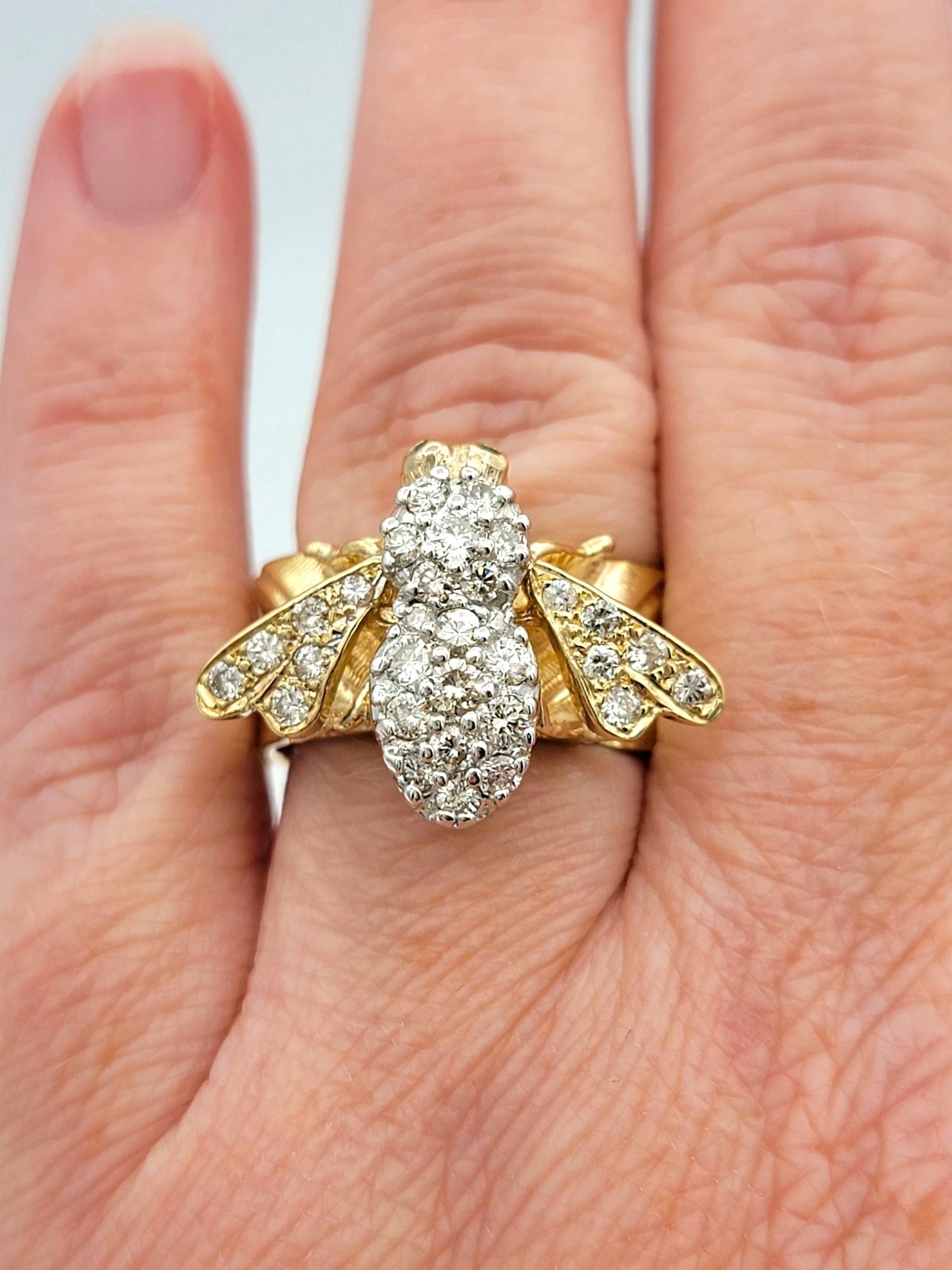 Diamond Embellished Honey Bee Wide Band Ring in Two-Tone 14 Karat Gold For Sale 4