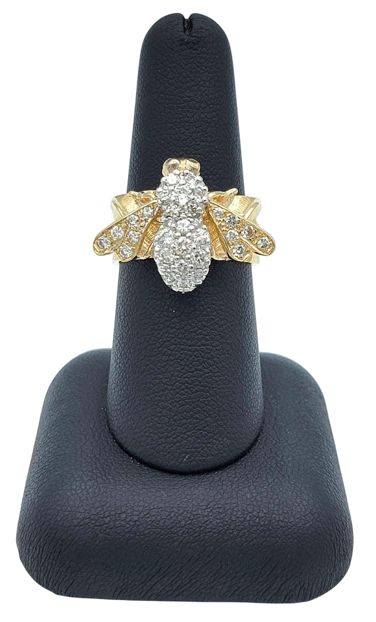Diamond Embellished Honey Bee Wide Band Ring in Two-Tone 14 Karat Gold For Sale 5