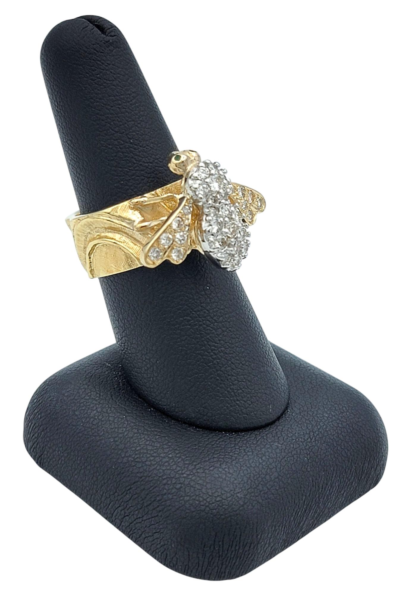 Diamond Embellished Honey Bee Wide Band Ring in Two-Tone 14 Karat Gold For Sale 6